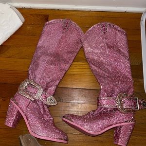 Knee High Pink Sparkly cowgirl boots, Dolls Kill, size 9M, only worn once.